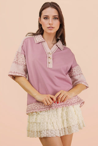 Oversized Half Button-Down Collared Top