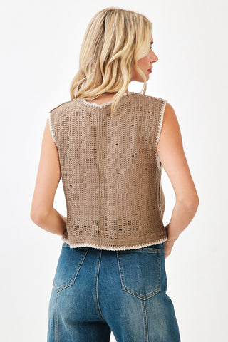 Floral Embroidery Crocheted Vest