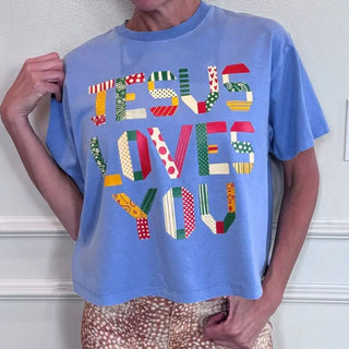 Jesus Loves You Boho Pattern Crop Tee