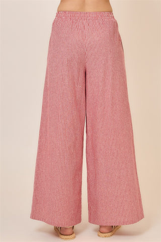 Pinstripe Wide Leg Pants W/Drawstring