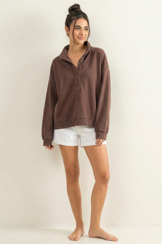 Mineral Wash Button Front Sweatshirt