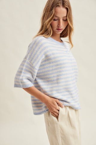 Sky Striped Short Sleeve Cardigan