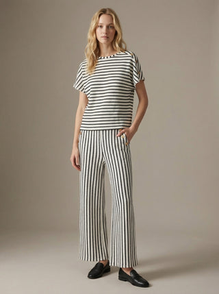 Vertical Stripe Cropped Wide-Leg Pants Set