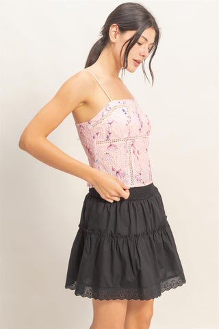 Lace Trim Floral Strap Tank