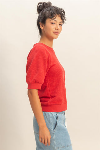 Red Puff SS Crew Neck Top, view 2