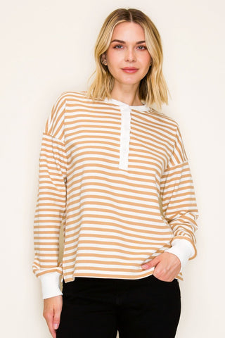 Half Button Striped Sweatshirt