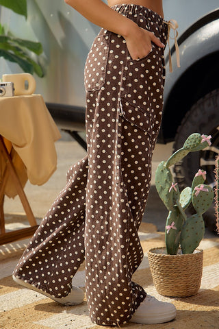 Brown Polka Dot Wide Leg Cargo Pants