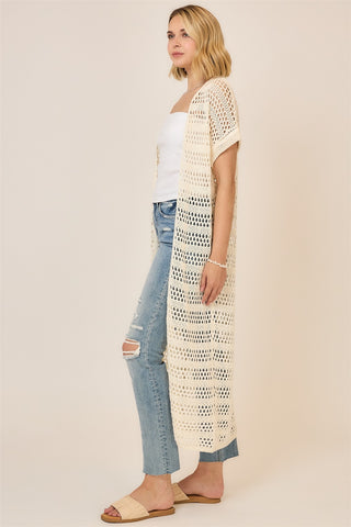 Curvy Open Knit Drop Shoulder Long Cardigan