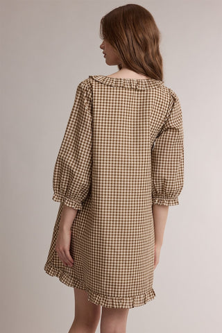 Gingham Tie Neck Ruffle Mini Dress