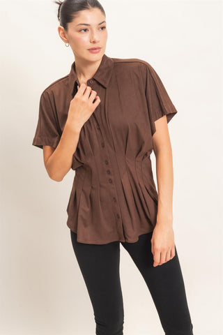 Chestnut Suede Button-Down Blouse