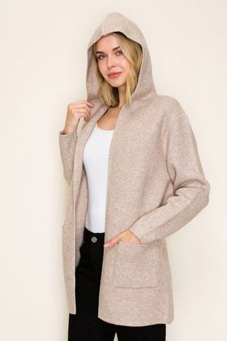 Heavy Knit Hooded Open Front Cardigan