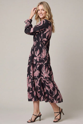 Curvy Floral Print Pocket Midi Dress