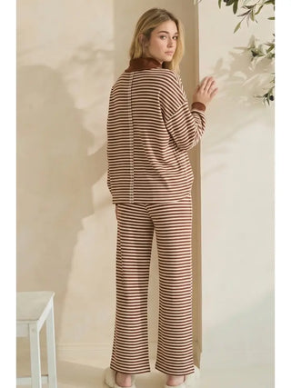Striped Casual Lounge Top and Pants Set