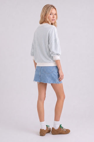 Striped Puff Sleeve Top with Lace Trim