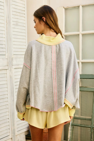 Wide Ribbed Collared Neck Cape Sweatshirt