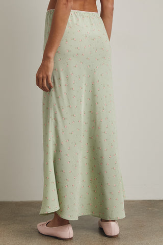 Sage/Pink Ditsy Floral Midi Skirt