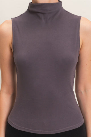 Charcoal Sleeveless Mock Neck Top