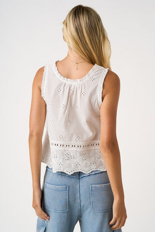 Embroidered Eyelet Button Front Tank Top