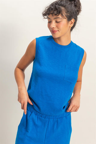 Sleeveless Cotton Top with Pocket