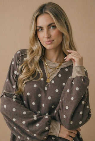 Curvy Polka Dot Reverse Stitch Pullover