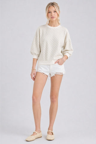Polka Dot Puff Sleeve Sweatshirt in Cream