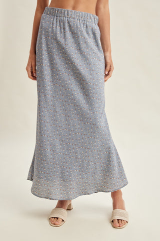 Ditsy Floral Satin Midi Skirt