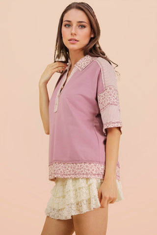 Oversized Half Button-Down Collared Top