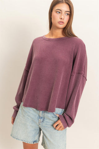 Mineral Wash Waffle Oversized Top