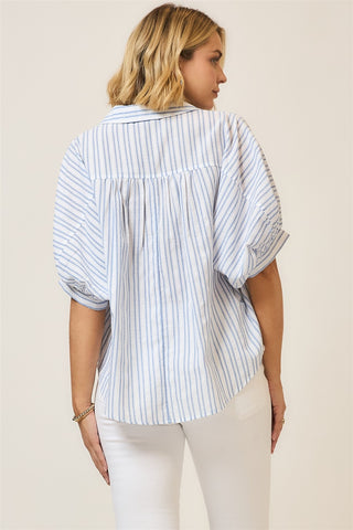 Curvy Striped Dolman Bubble Sleeve Top