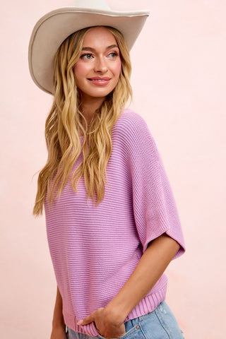 Curvy Short Dolman Sleeves Washed Knit Top