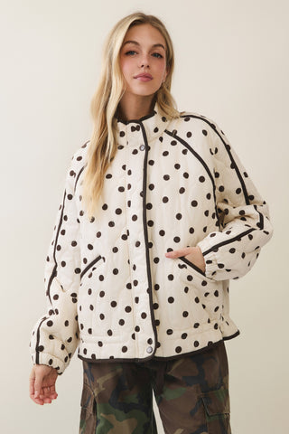 Cream Polka Dot Contrast Quilted Jacket