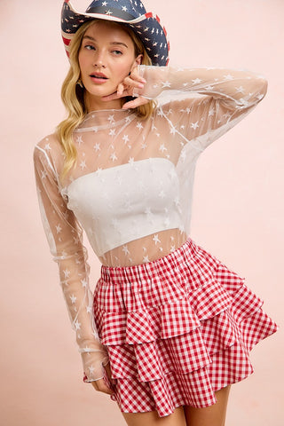 Star Mesh High Neckline Top