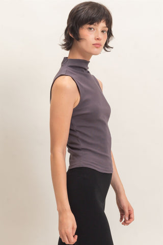 Charcoal Sleeveless Mock Neck Top