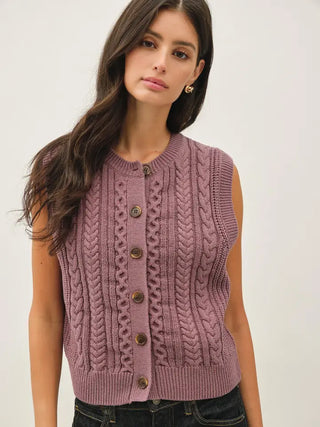 Classic Cable Knit Button Up Sweater Vest