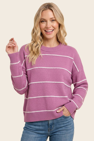 Blanket Stitch Striped Sweater