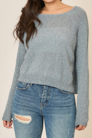 Light Knit Mélange Boat Neck Sweater