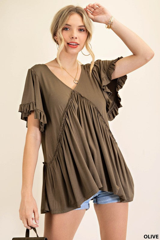 Bell Sleeve Ruffle Jersey Top | JQ Clothing Co.