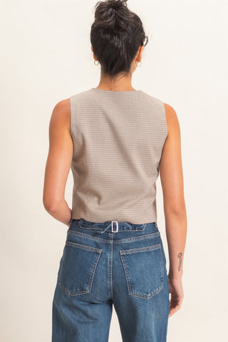 Brown Houndstooth Button-Front Vest