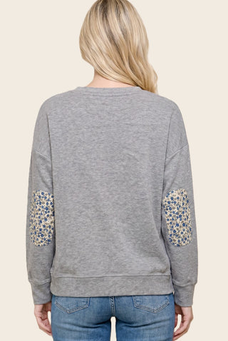 Floral Elbow Patched Micro Brushed Top