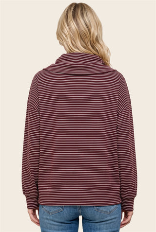 Half Zip Spread Collar Striped Top
