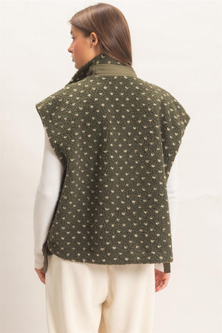 Polka Dot Sherpa Button-Front Sleeveless Vest