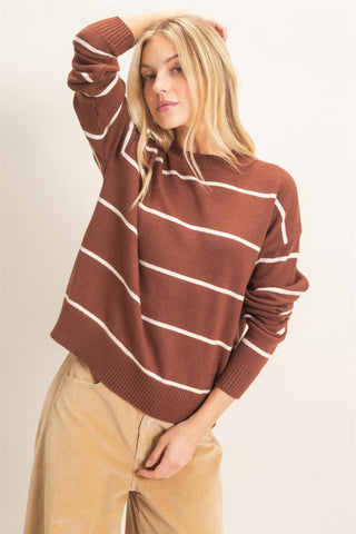Striped Ribbed Crew Neck Sweater