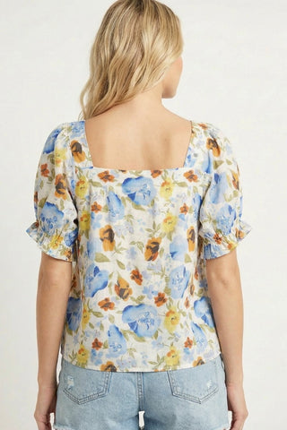 Sq Neck Smocked Floral Print Top | JQ Clothing Co.