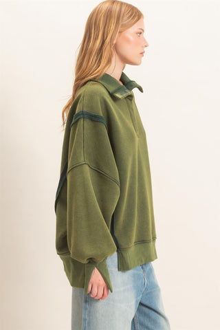Mineral Wash Snap Collar Pullover