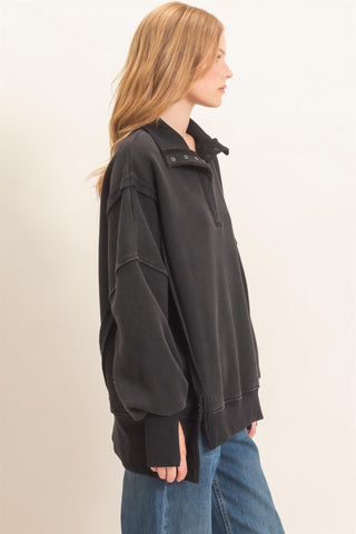 Mineral Wash Snap Collar Pullover