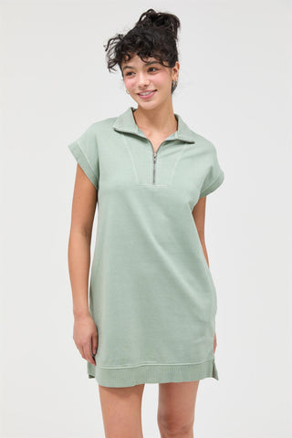 Half Zip Up Mock Neck Mini Dress