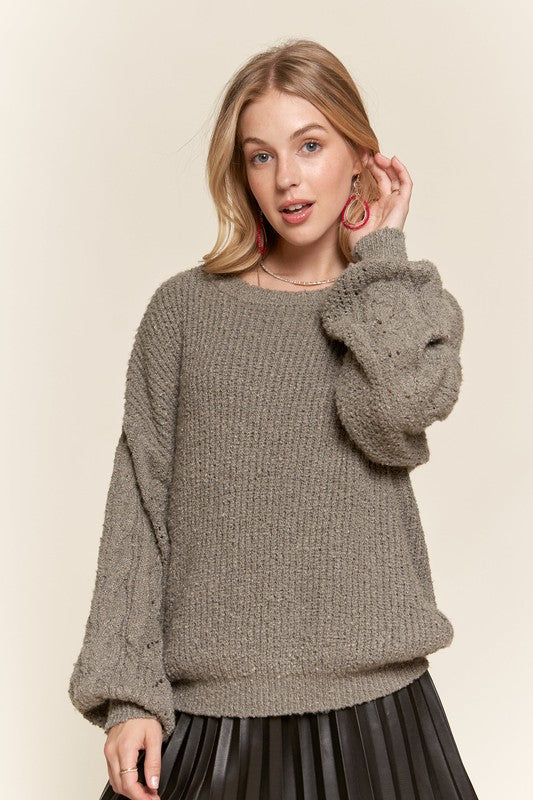 Sage Puff Sleeve Cozy Sweater Top | JQ Clothing Co.