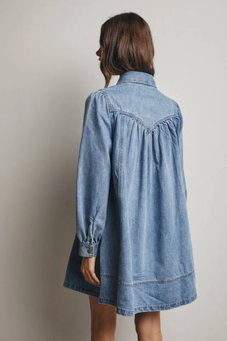 Sunwashed Denim Button Down Flare Dress