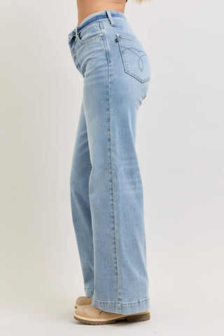 Mr. Retro High Rise Wide Leg Jeans w/Fold-Over Waistband