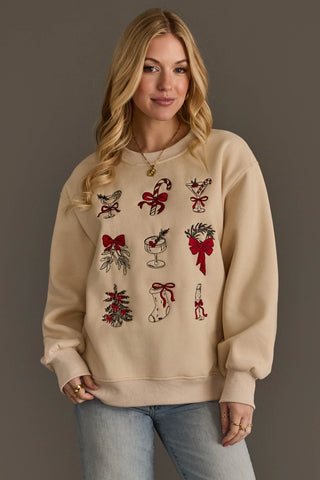 Beige Christmas Graphics Sweatshirt
